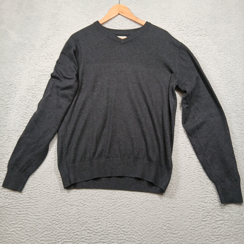 St.‎ John's Bay Men's Large Charcoal Gray V-Neck Cotton Blend Sweater
